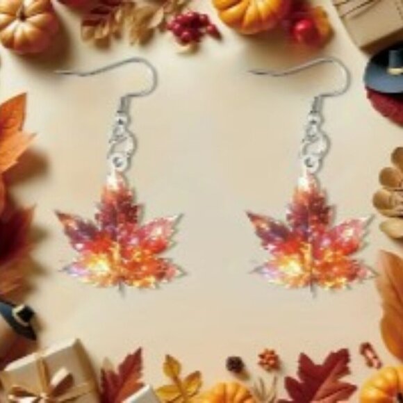 Chic Maple Leaf Acrylic Dangle Earrings  - Colorful, Elegant & Unique Design - Picture 1 of 5
